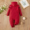 Christmas Reindeer Pattern Red Long-sleeve Hooded Baby Knitted Jumpsuit Red