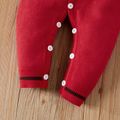 Christmas Reindeer Pattern Red Long-sleeve Hooded Baby Knitted Jumpsuit Red