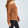One-Shoulder Raw Trim Long-sleeve Brown Sweater Brown