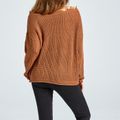One-Shoulder Raw Trim Long-sleeve Brown Sweater Brown