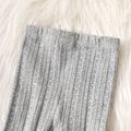 Kid Girl 3D Star Pompom Design Knit Footed Leggings Grey