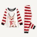 Christmas Cartoon Reindeer Print Family Matching Splicing Striped Long-sleeve Pajamas Sets (Flame Resistant) Dark blue/White/Red