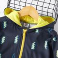Kid Boy Lightning Print Zipper Hooded Jacket Dark Blue