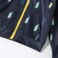Kid Boy Lightning Print Zipper Hooded Jacket Dark Blue