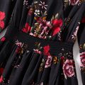 Floral Print Long Sleeve Family Matching Sets（ Black V Neck Tulip Hem Midi Dresses and Fake Two T-shirts） Black