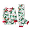 Christmas Dinosaur Print Green Family Matching Long-sleeve Pajamas Sets (Flame Resistant) Green/White
