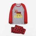 Christmas Reindeer and Letter Print Red Family Matching Raglan Long-sleeve Plaid Pajamas Sets (Flame Resistant) Color block image 3