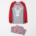 Christmas Deer and Letter Print Family Matching Red Raglan Long-sleeve Pajamas Sets (Flame Resistant) Color block