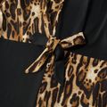 Leopard Splicing Black V Neck Half-sleeve Dress for Mom and Me Black
