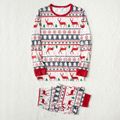 Christmas All Over Reindeer Print Family Matching Long-sleeve Pajamas Sets (Flame Resistant) Red/White