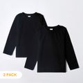 2-pack/1-pack Kid Boy/Kid Girl 100% Cotton Uniform Basic Layering Long-sleeve Tee Black + Black