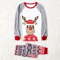 Christmas Cartoon Reindeer Print Family Matching Raglan Long-sleeve Pajamas Sets (Flame Resistant) Light Grey