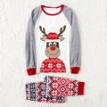 Christmas Cartoon Reindeer Print Family Matching Raglan Long-sleeve Pajamas Sets (Flame Resistant) Light Grey