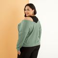Women Plus Size Casual Faux-two Cold Shoulder Long-sleeve Tee Green