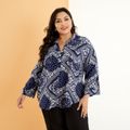 Women Plus Size Elegant V Neck Allover Print Boho Blouse Royal Blue