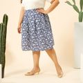 Women Plus Size Elegant 100% Cotton Floral Print Skirt Dark Blue image 5