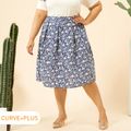 Women Plus Size Elegant 100% Cotton Floral Print Skirt Dark Blue image 1