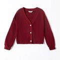 Wine Red Cable Knit V Neck Long-sleeve Cardigan for Mom and Me Burgundy