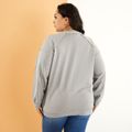 Women Plus Size Casual Letter Print Button Design Sweatshirt Jacket Sweatshirt with Pocket Light Grey