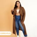 Women Plus Size Casual Waterfall Collar Open Front Brown Coat Brown