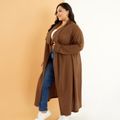 Women Plus Size Casual Waterfall Collar Open Front Brown Coat Brown