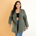 Women Plus Size Basics Shawl Collar Open Front Coat Dark Green