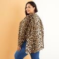 Women Plus Size Elegant Leopard Print Open Front Jacket Coffee