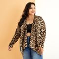 Women Plus Size Elegant Leopard Print Open Front Jacket Coffee