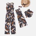 All Over Graffiti Print Grey Sleeveless Belted Jumpsuits for Mom and Me Grey
