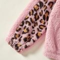 2-piece Kid Girl Leopard Print Fuzzy Pullover Sweatshirt and Denim Leggings Set Pink image 3
