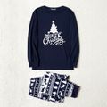Christmas Tree Reindeer and Letter Print Blue Family Matching Long-sleeve Pajamas Sets (Flame Resistant) Royal Blue image 2