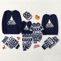 Christmas Tree Reindeer and Letter Print Blue Family Matching Long-sleeve Pajamas Sets (Flame Resistant) Royal Blue image 1