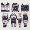 Christmas All Over Reindeer and Snowflake Print Snug Fit Family Matching Long-sleeve Pajamas Sets Royal Blue image 1