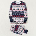 Christmas All Over Reindeer and Snowflake Print Snug Fit Family Matching Long-sleeve Pajamas Sets Royal Blue image 2