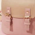 Small Colorblock Backpack PU Leather Children Travel Daypacks Mini Backpack for Women Pink
