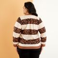 Women Plus Size Casual Stripe Leopard Print Round-collar Pullover Beige