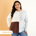 Women Plus Size Casual Colorblock Long-sleeve Tee Color block