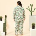 2-piece Women Plus Size Casual Butterfly Print Button Design Long-sleeve Top and Pants Lounge Set Green