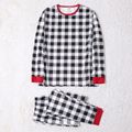 Christmas Black and White Plaid Family Matching Long-sleeve Pajamas Sets Within Hats (Flame Resistant) Black/White