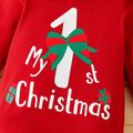 Baby Girl/Boy Christmas Cane and Letter Print Long-sleeve Jumpsuit Red