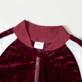Kid Girl Lace Design Zipper Velvet Bomber Jacket Burgundy