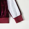 Kid Girl Lace Design Zipper Velvet Bomber Jacket Burgundy