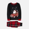Christmas Santa in Car Print Black and Red Family Matching Long-sleeve Pajamas Sets (Flame Resistant) Black