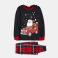 Christmas Santa in Car Print Black and Red Family Matching Long-sleeve Pajamas Sets (Flame Resistant) Black