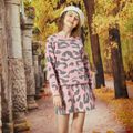 2-piece Kid Girl Leopard Print Knit Pullover and Elasticized Skirt Set Multi-color