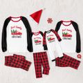 Christmas Tree Car and Letter Print Family Matching Black Raglan Long-sleeve Plaid Pajamas Sets (Flame Resistant) Black/White