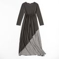 Grey Splicing Striped Family Matching Sets（Long-sleeve Maxi Dresses and T-shirts） Grey