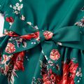 All Over Floral Print Dark Green Ruffle Sleeve Belted Midi Dress for Mom and Me Dark Green