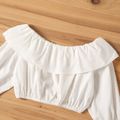 2-piece Kid Girl Off Shoulder Flounce White Blouse and Bowknot Design Stripe Pants Set Navy