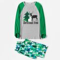 Christmas Tree Reindeer and Letter Print Snug Fit Green Family Matching Raglan Long-sleeve Pajamas Sets Green